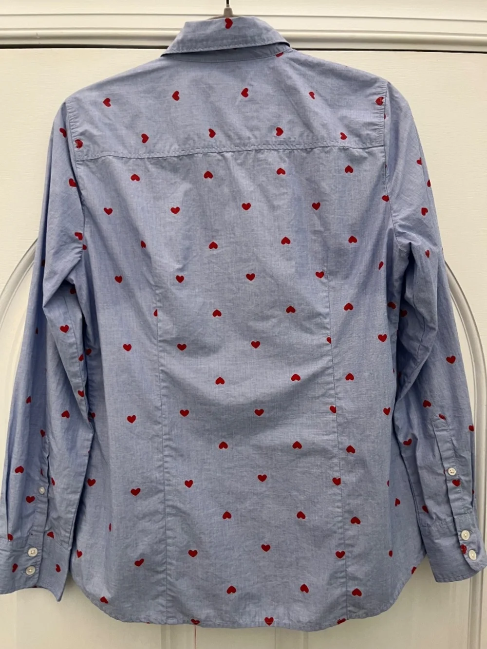 J Crew Top, Blue w/Red Hearts (M) - Excellent Condition